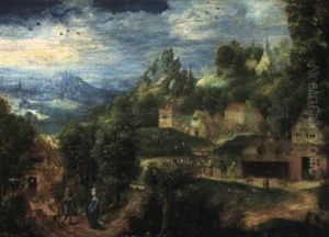 Waldige Landschaft Mit Bauernhausern by Herri met de Bles