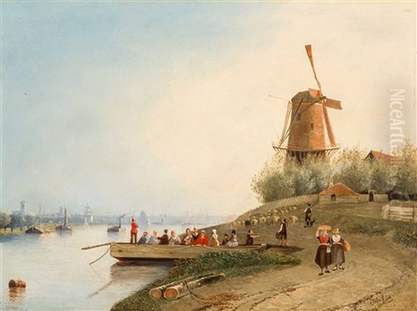 River Landscape With Ferry In The Surroundings Of Wijk Bij Duurstede - view 1