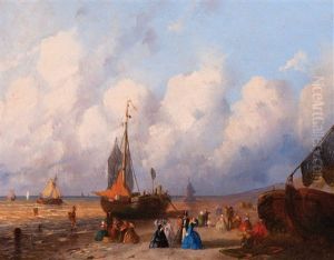 Figures And Bomschuiten On The Beach At Scheveningen (+ Another; 2 Works)