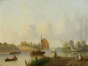 Flusslandschaft Mit Segelbooten by Joseph Bles