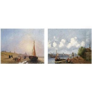 Figures On The Beach, Scheveningen (+ Figures Near A River, A Town In The Distance; Pair) Figures On The Beach, Scheveningen (+ Figures Near A River, A Town In The Distance; Pair)