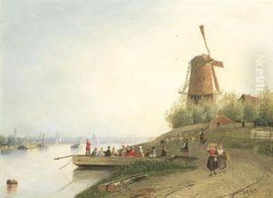 Hollandische Fluslandschaft Mit Personen Auf Einem Fahrboot by Joseph Bles