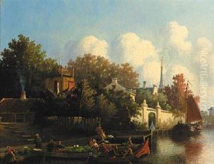 A Village Scene: Merchants In Rowing Boats by Joseph Bles