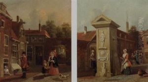 A Little Girl Selling Flowers To An Elegant Lady by Joseph Bles