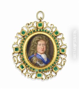 Frederick I (1657-1713), King In Prussia, In Gilt-edged Armour And Lace Jabot, Wearing A Blue Cloak, Held At The Shoulder With A Ruby Clasp