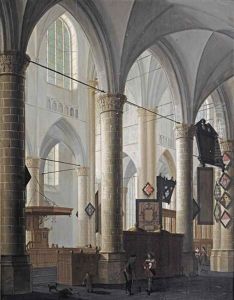 The Interior Of The Grote Kerk In Dordrecht, With Figures Conversing And Children Playing by Daniel de Blieck
