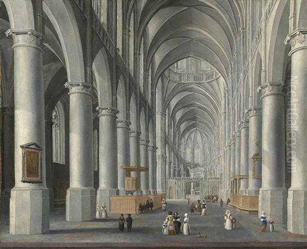 Interior Of A Protestant Church With Figures And A Dog - view 1