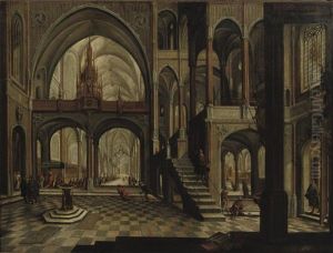 An Interior Of A Gothic Church With A Procession Moving Towards The Altar by Daniel de Blieck