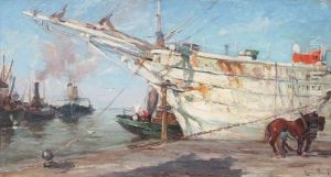 Harbour View With Work Horses by Maurice Blieck