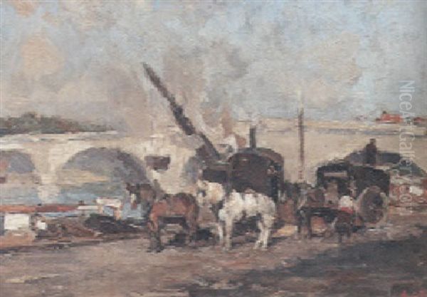 A View Of The Pont Neuf With Horses And Workers On The Quai In The Foreground - view 1