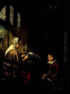 Bub Und Magd Beim Kloppeln In Einer Stube by Pieter Bliek