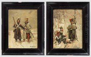 Albert Bligny (1849 - 1908) - Zwei Szenen Des Russlandfeldzuges 1812 by Albert Bligny