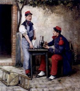 Vor Der Kantine Der Kavallerie Berlangt Der Schenkkellner Geld Vom Ofizier by Albert Bligny
