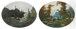 Couples De Personnages Dans Un Sous-bois (2 Works) by Francis Blin
