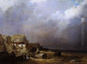 Femmes De Pecheurs Sur La Plage A Maree Basse by Francis Blin
