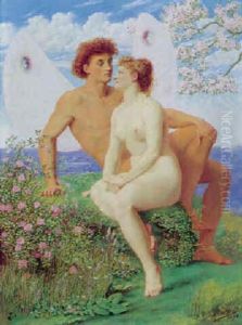 Amor Og Psyke I Blomsterne Bjeglandskab by Rudolf Blind