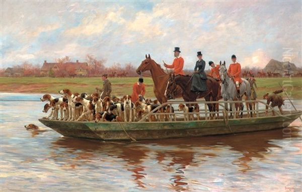 Mr. Edward Lycett Green And The York And Ainsty Hounds On The Ferry At Newby - view 1