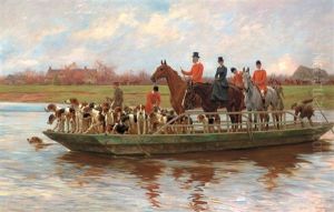 Mr. Edward Lycett Green And The York And Ainsty Hounds On The Ferry At Newby by Thomas Blinks