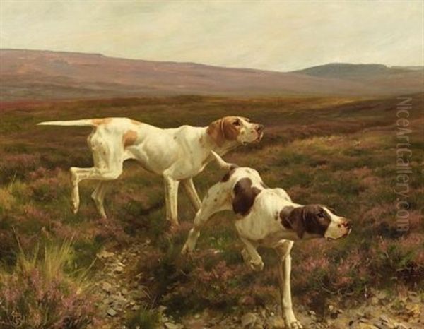 Two English Pointers In A Landscape - view 1