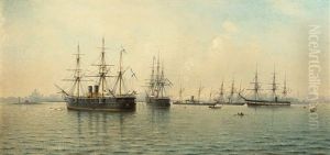 Cruisers Minin And Kronstadt by Leonid Demyanovich Blinov