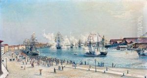 Mise A L'eau D'un Navire De La Flotte Imperiale by Leonid Demyanovich Blinov
