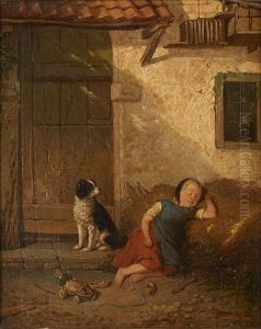 Jeune Enfant Endormi Pres De Son Jouet by Eugene Francois De Block