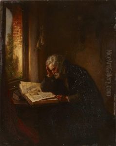 A Scholar Reading By A Window by Eugene Francois De Block