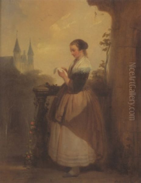 Die Briefleserin (junge Frau In Belgischer Tracht Vor Dem Haus Stehend Und In Einem Brief Vertieft) - view 1
