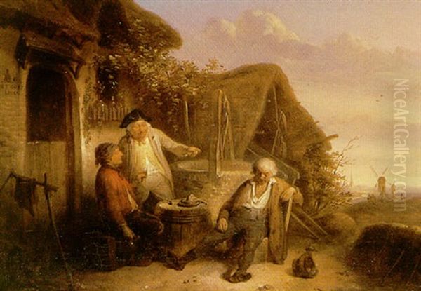 Personnages Devant Une Chaumiere - view 1