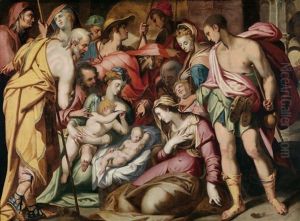 Die Anbetung Der Hirten by Anthonie van (Montfort) Blocklandt