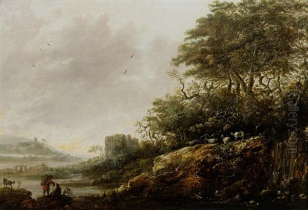 A River Landscape With Shepherds Resting - view 1