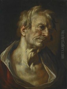 Portrait Of An Elderly Man Wearing A Red And White Coat With An Open Neck by Abraham Bloemaert