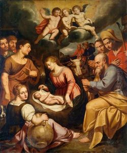 Die Anbetung Der Hirten by Abraham Bloemaert