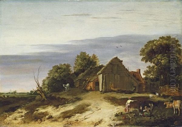 A Pastoral Landscape With Figures Milking Cows - view 1