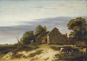 A Pastoral Landscape With Figures Milking Cows by Abraham Bloemaert