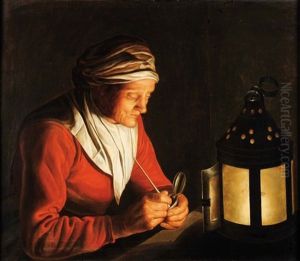 Vieille Femme Pres D'une Lanterne
