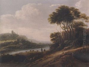 Flusslandschaft Mit Ziegen Und Hirten