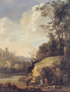 Hilly Landscape With Figures By A River, A Castle In The Distance