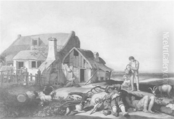 Resting Peasants In Front Of A Farm - view 1