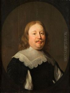Portrait D'homme En Buste Aux Yeux Gris Bleus Dans Un Ovale Feint by Hendrick Bloemaert