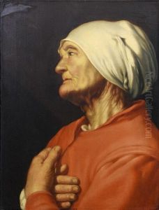 An Elderly Lady In A White Cap And A Red Coat by Hendrick Bloemaert
