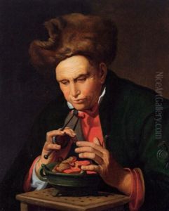 Ein Mann Mit Pelzmutze Am Kohlebecken, Allegorie Des Winters by Hendrick Bloemaert