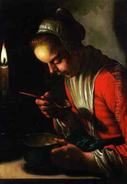 A Peasant Girl Eating By Candlelight - view 1