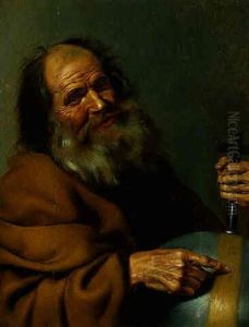 Heraclitus Holding An Orb by Hendrick Bloemaert
