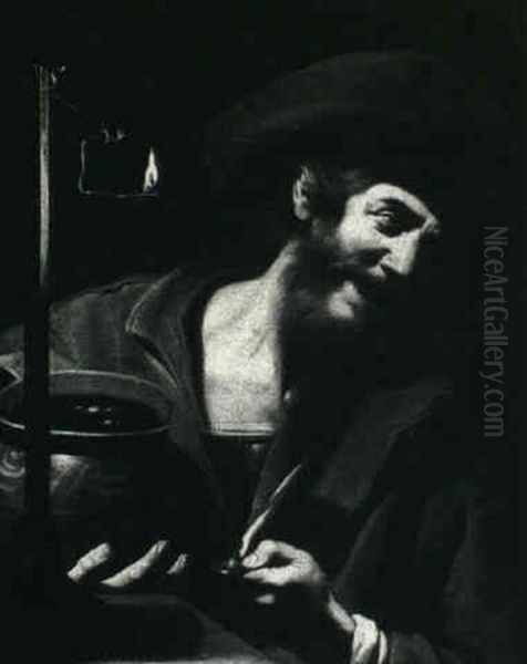A Man With A Glass Of Wine By Candlelight - view 1