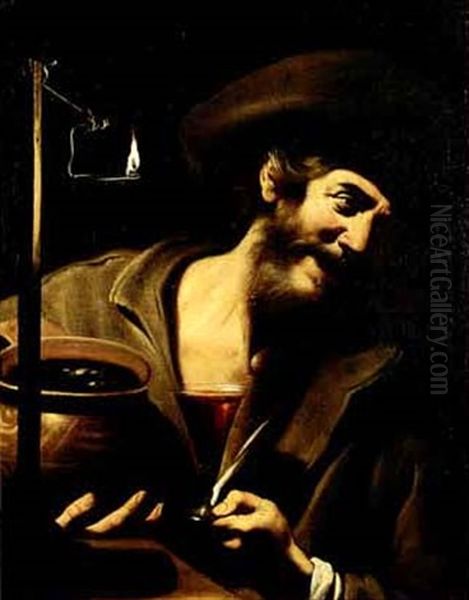 A Man Wityh A Glass Of Wine, By Candlelight - view 1