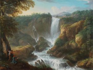 The Cascata Delle Marmore At Terni With An Artist, Sketching In The Foreground