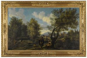 A Pastoral Landscape With Shepherds Before A Town