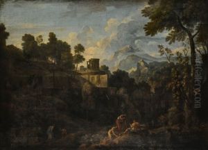 Landscape With The Temple Of Vesta, Tivoli, With Figures Resting On The Bank Of The River