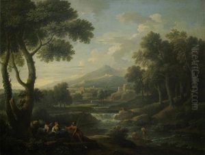 An Italianate Landscape With Figures Resting By A River